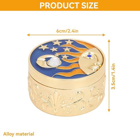 Retro Jewelry Box, Stylish Sun Moon Stars Jewelry Boxes for Women Metal Jewelry Organizer Box with Flannelette Lining Gift for Girls Woman(Gold) in Saudi Arabia