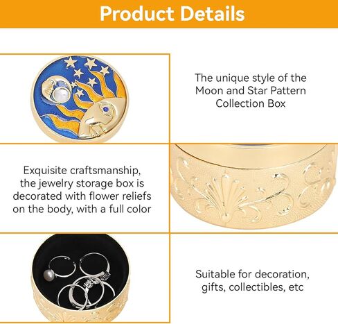 Retro Jewelry Box, Stylish Sun Moon Stars Jewelry Boxes for Women Metal Jewelry Organizer Box with Flannelette Lining Gift for Girls Woman(Gold) in Saudi Arabia