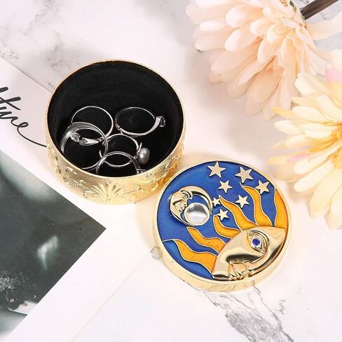 Retro Jewelry Box, Stylish Sun Moon Stars Jewelry Boxes for Women Metal Jewelry Organizer Box with Flannelette Lining Gift for Girls Woman(Gold) in Saudi Arabia