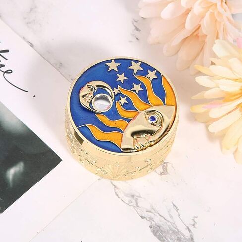 Retro Jewelry Box, Stylish Sun Moon Stars Jewelry Boxes for Women Metal Jewelry Organizer Box with Flannelette Lining Gift for Girls Woman(Gold) in Saudi Arabia