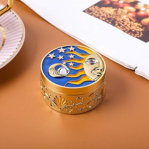 Retro Jewelry Box, Stylish Sun Moon Stars Jewelry Boxes for Women Metal Jewelry Organizer Box with Flannelette Lining Gift for Girls Woman(Gold) in Saudi Arabia