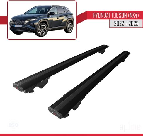 متوافق مع Hyundai Tucson 4 (NX4) 2022-2025 هوك نموذج رف سقف السيارة شريط متقاطع من الألومنيوم الأسود 2 بار in Kuwait