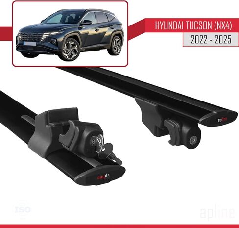 متوافق مع Hyundai Tucson 4 (NX4) 2022-2025 هوك نموذج رف سقف السيارة شريط متقاطع من الألومنيوم الأسود 2 بار in Kuwait