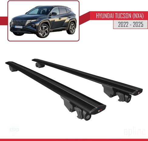 متوافق مع Hyundai Tucson 4 (NX4) 2022-2025 هوك نموذج رف سقف السيارة شريط متقاطع من الألومنيوم الأسود 2 بار in Kuwait