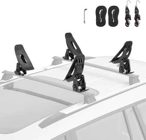 سروج رف السقف من JOYTUTUS T-Slot Kayak، تناسب فقط القضبان المتقاطعة التلقائية مع مسار T إلى الناقل لوح مجداف الكاياك مع أشرطة ربط للأسفل وحزام السقاطة، سعة تحميل 150 رطل، زوجان in Saudi Arabia