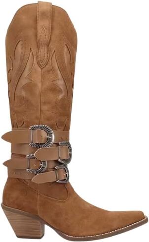Dingo Womens Buck Wild Suede Leather كاجوال فوق الركبة وكعب متوسط ​​2-3 بوصة - بني in Saudi Arabia