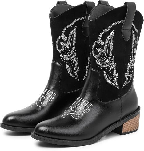 Womens Cowboy Boots Embroidered Mid Calf Western Chunky Heel Snip Toe Cowgirl for Women in Saudi Arabia