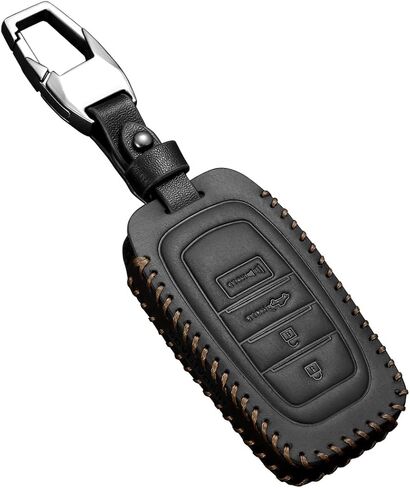 جلد أصلي متوافق مع غطاء Toyota Key fob مناسب 2023 2026 Tacoma Grand Highlander Corolla Cross Prius Land Cruiser Accessories (أسود) in Saudi Arabia