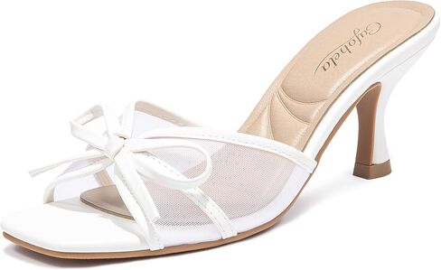 أحذية نسائية بكعب صغير مع فيونكة سهلة الارتداء عند أصابع القدم المفتوحة وجزء علوي شبكي، صنادل أنيقة كاجوال لحفلات الصيف in Kuwait