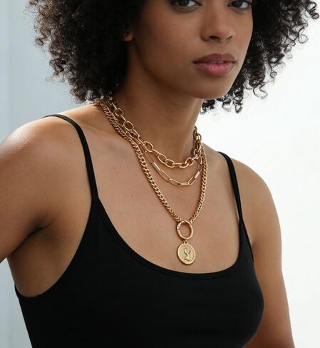 iF YOU Vintage Gold Layered Necklaces for Women Trendy, Chunky Cuban Link Paperclip Chains Necklace Stack, Coin Pendant Necklace Set Jewelry Gifts in Kuwait