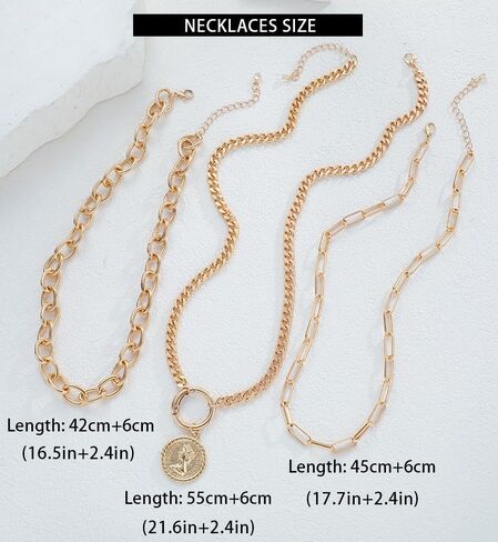 iF YOU Vintage Gold Layered Necklaces for Women Trendy, Chunky Cuban Link Paperclip Chains Necklace Stack, Coin Pendant Necklace Set Jewelry Gifts in Kuwait