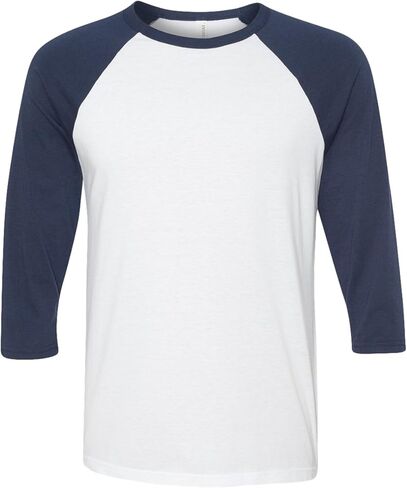 Bella Canvas Unisex Jersey 3/4 Sleeve Baseball Tee, White Navy, Large in Saudi Arabia