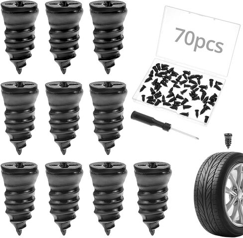 QWORK 70PCS Tire Repair Rubber Nails, Vacuum Tire Repair Rubber Nails with Screwdriver, Flat Tire Repair Kit, for Car, Motorcycle (35S+35L) in Saudi Arabia