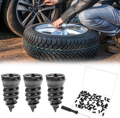 QWORK 70PCS Tire Repair Rubber Nails, Vacuum Tire Repair Rubber Nails with Screwdriver, Flat Tire Repair Kit, for Car, Motorcycle (35S+35L) in Saudi Arabia
