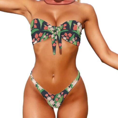 HSQSMWJ ملابس سباحة نسائية مكونة من قطعتين من بيكيني Bandeau مع حزام لف وسادة صفيق عالية الخصر مجموعة ملابس سباحة in Kuwait