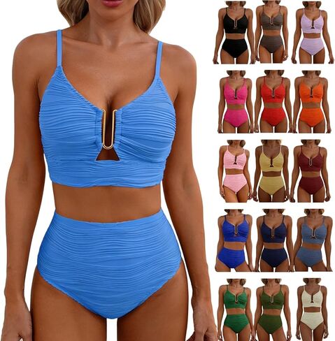 High Waisted Bikini Sets for Women Tummy Control 2 Piece Bathing Suit U-Wire Push up Texture Sexy Beach Swimsuit 2026 in Saudi Arabia