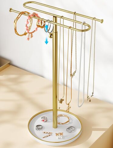 NiHome Clear Acrylic Necklace Organizer, 36 Hooks Jewelry Holder for Necklaces, Bracelets, Rings, Hair Accessories, Space-Saving High Transparency Jewelry Display for Countertops and Display Cabinets in Saudi Arabia