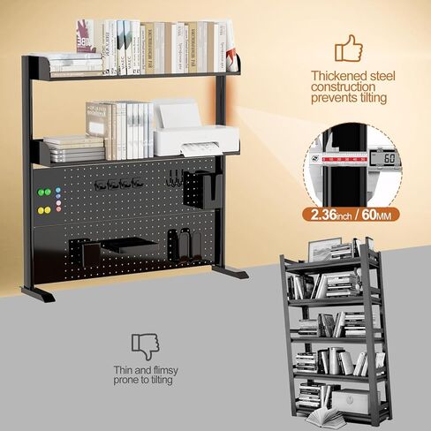 Adjustable Desktop Hutch Bookshelf, Desk Shelf Organizer with Pegboard and Thickened Metal Frame, 2 Tier Display Rack, Countertop Storage, Wood Bookcase for Home, Dorm or Office, Black, 38.9" W in Kuwait
