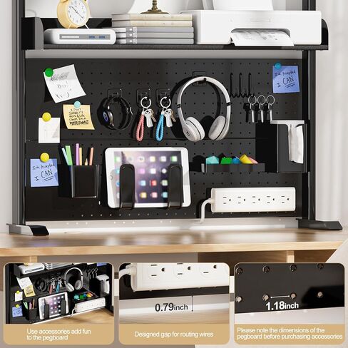 Adjustable Desktop Hutch Bookshelf, Desk Shelf Organizer with Pegboard and Thickened Metal Frame, 2 Tier Display Rack, Countertop Storage, Wood Bookcase for Home, Dorm or Office, Black, 38.9" W in Kuwait