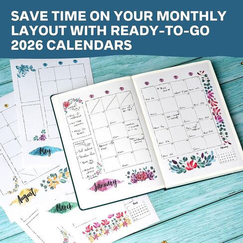 2024 Monthly Calendar Planner Stickers Compatible with A5 Bullet Dot Grid Journals (5.3 x 7.7") - 12-Months of Cute Floral Illustrations, Flower Journal Supplies, DIY Templates, Agenda Layouts in Kuwait