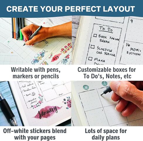 2024 Monthly Calendar Planner Stickers Compatible with A5 Bullet Dot Grid Journals (5.3 x 7.7") - 12-Months of Cute Floral Illustrations, Flower Journal Supplies, DIY Templates, Agenda Layouts in Kuwait