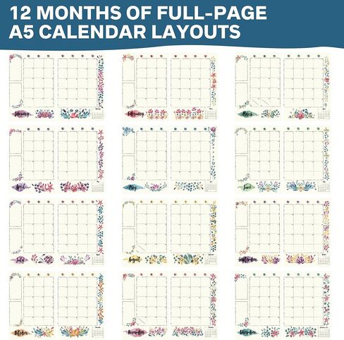 2024 Monthly Calendar Planner Stickers Compatible with A5 Bullet Dot Grid Journals (5.3 x 7.7") - 12-Months of Cute Floral Illustrations, Flower Journal Supplies, DIY Templates, Agenda Layouts in Kuwait