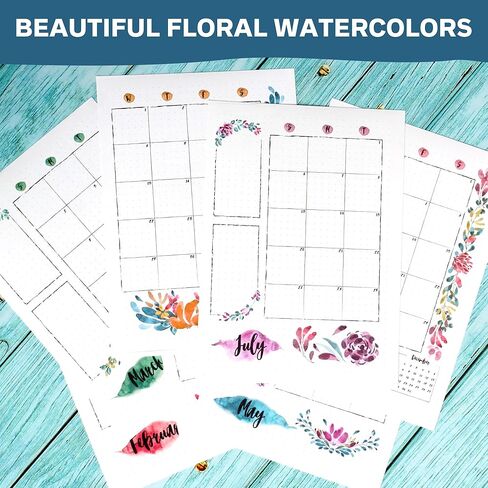 2024 Monthly Calendar Planner Stickers Compatible with A5 Bullet Dot Grid Journals (5.3 x 7.7") - 12-Months of Cute Floral Illustrations, Flower Journal Supplies, DIY Templates, Agenda Layouts in Kuwait