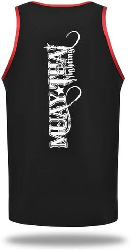 Muay Thai Tank Top for Training & Gym Comet Cotton Sleeveless Workout Shirt Black with Red Trim in Kuwait