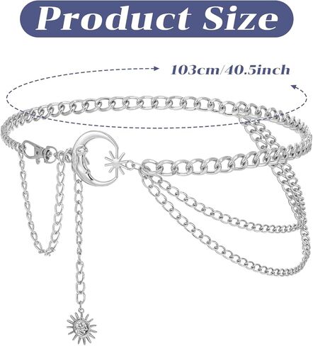 طبقة معدنية حزام سلسلة القمر الشمس حزام البطن سلسلة الجسم أحزمة ربط الموضة فستان نحيف سلسلة الخصر للنساء (فضي) in Kuwait