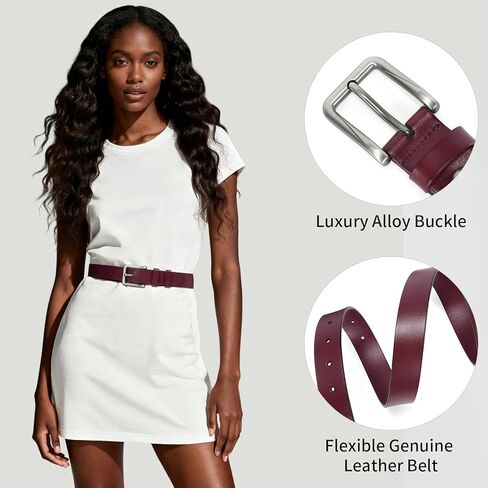 حزام جلد طبيعي للسيدات لسراويل الجينز وحزام الخصر للسيدات مع إبزيم فضي in Kuwait