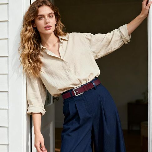 حزام جلد طبيعي للسيدات لسراويل الجينز وحزام الخصر للسيدات مع إبزيم فضي in Kuwait