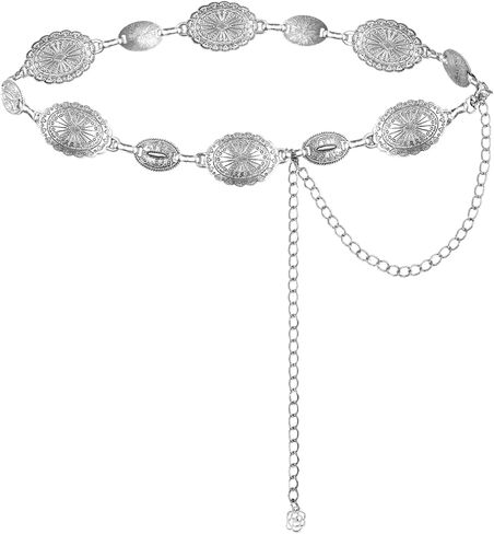 Western Metal Concho Belt for Women Cowgirl Chain Belts for Dresses Jeans Country Concert Outfit,Boho Vintage Chain Belt 1pcs in Kuwait