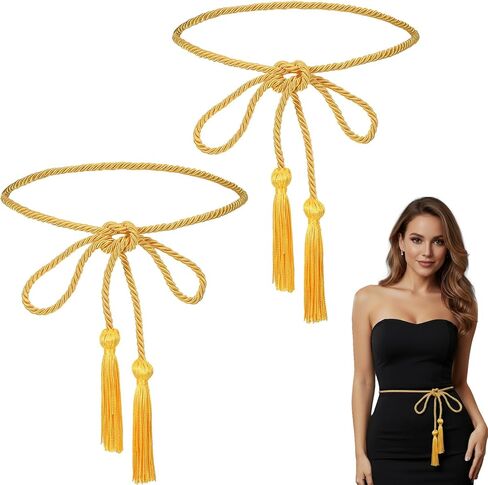 2pcs Gold Rope Belt, 67 In Long Gold Tassel Belt, Weaving Golds Belts for Women Dresses, for Womens Skirt Dress Toga Accessories in Kuwait