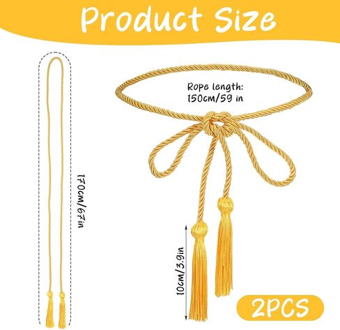 2pcs Gold Rope Belt, 67 In Long Gold Tassel Belt, Weaving Golds Belts for Women Dresses, for Womens Skirt Dress Toga Accessories in Kuwait