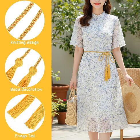 2pcs Gold Rope Belt, 67 In Long Gold Tassel Belt, Weaving Golds Belts for Women Dresses, for Womens Skirt Dress Toga Accessories in Kuwait