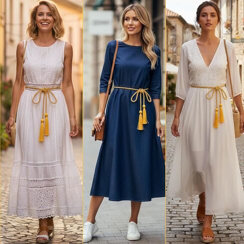 2pcs Gold Rope Belt, 67 In Long Gold Tassel Belt, Weaving Golds Belts for Women Dresses, for Womens Skirt Dress Toga Accessories in Kuwait