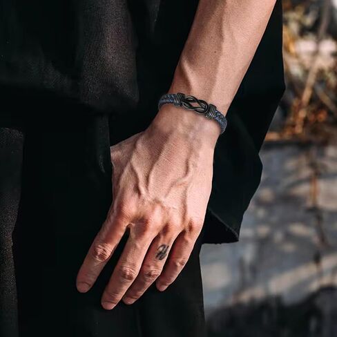 سوار من الجلد المضفر الأزرق هدايا بعقدة لا نهاية لها للابن، إلى ابني سوار مع إبزيم قابل للتعديل من الفولاذ المقاوم للصدأ، منقوش عليه أحبك إلى الأبد سوار رجالي لهدايا عيد الميلاد وأعياد الميلاد in Kuwait
