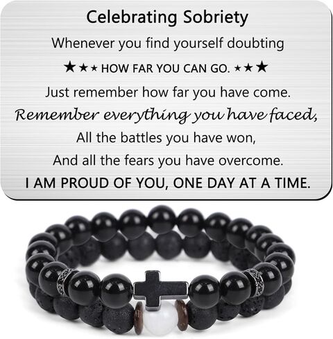 هدايا سوار متقاطع للرجال - قطعتان للاحتفال بالرصانة، أنا أحبك مع بطاقة محفظة منقوشة ليوم واحد في كل مرة، أساور معرف حماية ثلاثية للرجال، الابن، الزوج، الصديق، عيد الفصح، الذكرى السنوية لعيد الميلاد in Kuwait