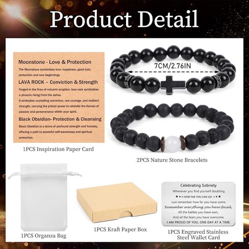 هدايا سوار متقاطع للرجال - قطعتان للاحتفال بالرصانة، أنا أحبك مع بطاقة محفظة منقوشة ليوم واحد في كل مرة، أساور معرف حماية ثلاثية للرجال، الابن، الزوج، الصديق، عيد الفصح، الذكرى السنوية لعيد الميلاد in Kuwait