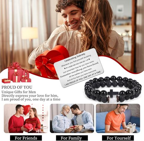 هدايا سوار متقاطع للرجال - قطعتان للاحتفال بالرصانة، أنا أحبك مع بطاقة محفظة منقوشة ليوم واحد في كل مرة، أساور معرف حماية ثلاثية للرجال، الابن، الزوج، الصديق، عيد الفصح، الذكرى السنوية لعيد الميلاد in Kuwait