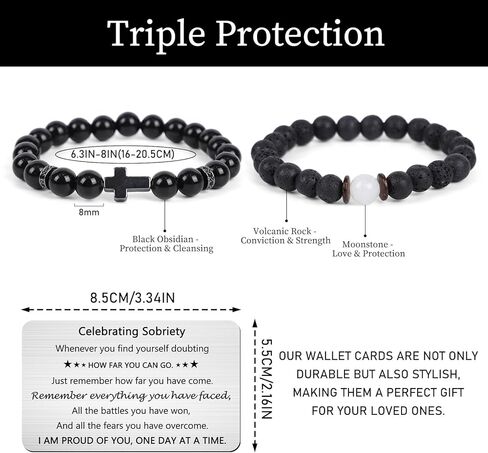 هدايا سوار متقاطع للرجال - قطعتان للاحتفال بالرصانة، أنا أحبك مع بطاقة محفظة منقوشة ليوم واحد في كل مرة، أساور معرف حماية ثلاثية للرجال، الابن، الزوج، الصديق، عيد الفصح، الذكرى السنوية لعيد الميلاد in Kuwait