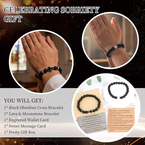 هدايا سوار متقاطع للرجال - قطعتان للاحتفال بالرصانة، أنا أحبك مع بطاقة محفظة منقوشة ليوم واحد في كل مرة، أساور معرف حماية ثلاثية للرجال، الابن، الزوج، الصديق، عيد الفصح، الذكرى السنوية لعيد الميلاد in Kuwait