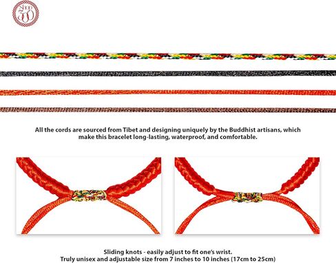 Handmade Tibetan Red String Vajra Knot Bracelet – 5-Color Buddhist Knot for Protection, Good Luck & Blessing – Adjustable Unisex Jewelry Gift Box. Protection bracelet for men and women. in Saudi Arabia