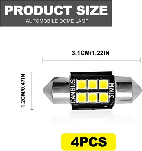DE3175 DE3021 31mm Festoon LED Bulbs, 9-30V Extremely Bright Canbus Error Free, 6000K Xenon White for Dome Map Door License Plate Lights in Kuwait