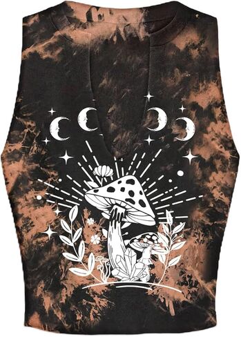 Remidoo Women's Casual Graphic V Neck Crop Tank Top Sleeveless Summer Muscle Top Shirt in Kuwait