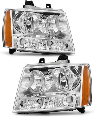 for Chevy 2007-2014 Suburban 1500/2007-2013 Suburban 2500 Headlights Compatible with 07-13 Avalanche / 07-14 Tahoe Headlamp Chrome Housing Amber Reflector Left+Right（W/O Bulbs） in Saudi Arabia