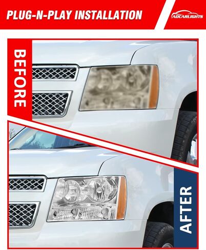 for Chevy 2007-2014 Suburban 1500/2007-2013 Suburban 2500 Headlights Compatible with 07-13 Avalanche / 07-14 Tahoe Headlamp Chrome Housing Amber Reflector Left+Right（W/O Bulbs） in Saudi Arabia