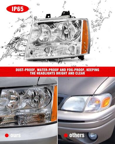 for Chevy 2007-2014 Suburban 1500/2007-2013 Suburban 2500 Headlights Compatible with 07-13 Avalanche / 07-14 Tahoe Headlamp Chrome Housing Amber Reflector Left+Right（W/O Bulbs） in Saudi Arabia
