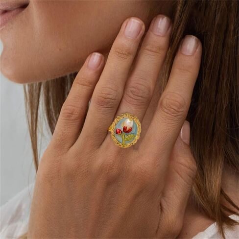 Kokoma Vintage Tulip Floral Pearl Rings Geometry Oval Pearls Flower Statement Open Engagement Bands Ring Wedding Adjustable Jewelry for Women in Saudi Arabia