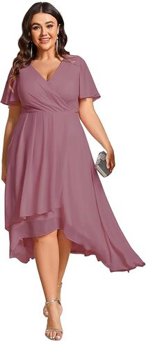 Ever-Pretty Plus Women's Formal Wedding Guest Dress for Curvy Women Chiffon A-Line Plus Size Cocktail Party Dresses in Kuwait